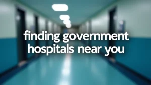 The image shows a map with pins indicating locations of government hospitals.